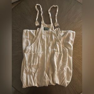 Daily Drills Cream Linen Overalls with Patch Label
